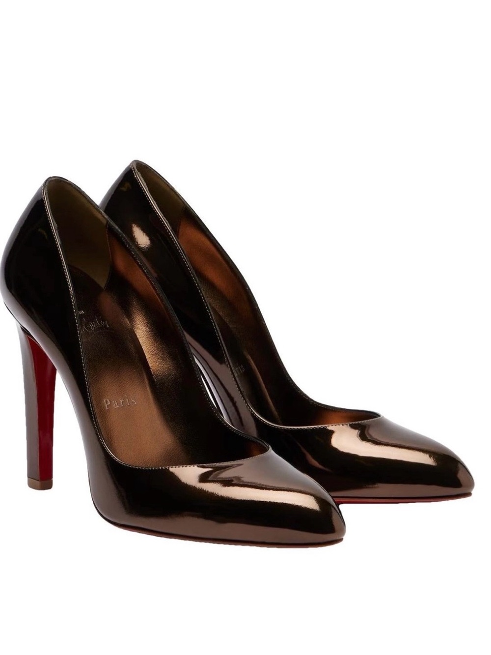CHRISTIAN LOUBOUTIN FANNYLOVE 100 BRONZE SPECCHIO LEATHER PUMPS SZ 39.5 NEW 2026
